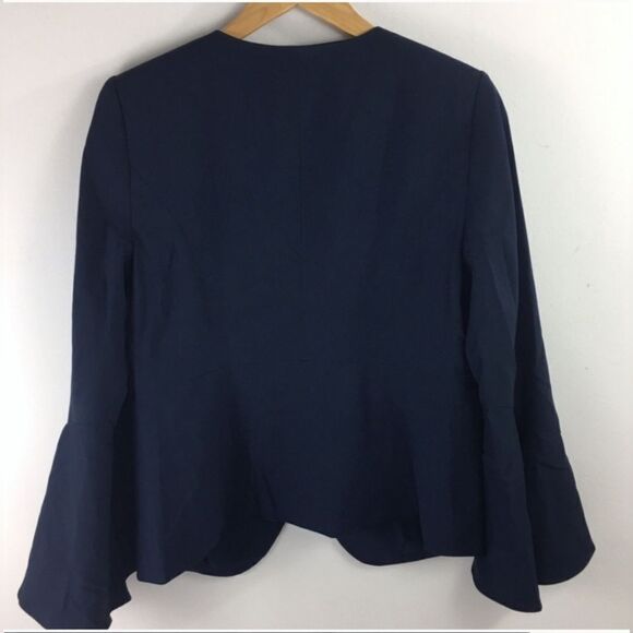 The Limited Navy Open Front  Essentials Wool Crepe Trumpet Sleeve Blazer 24W NWT - Picture 8 of 9